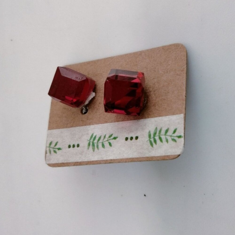 Red Cube Earrings Acrylic Cubist Modern Minimilist